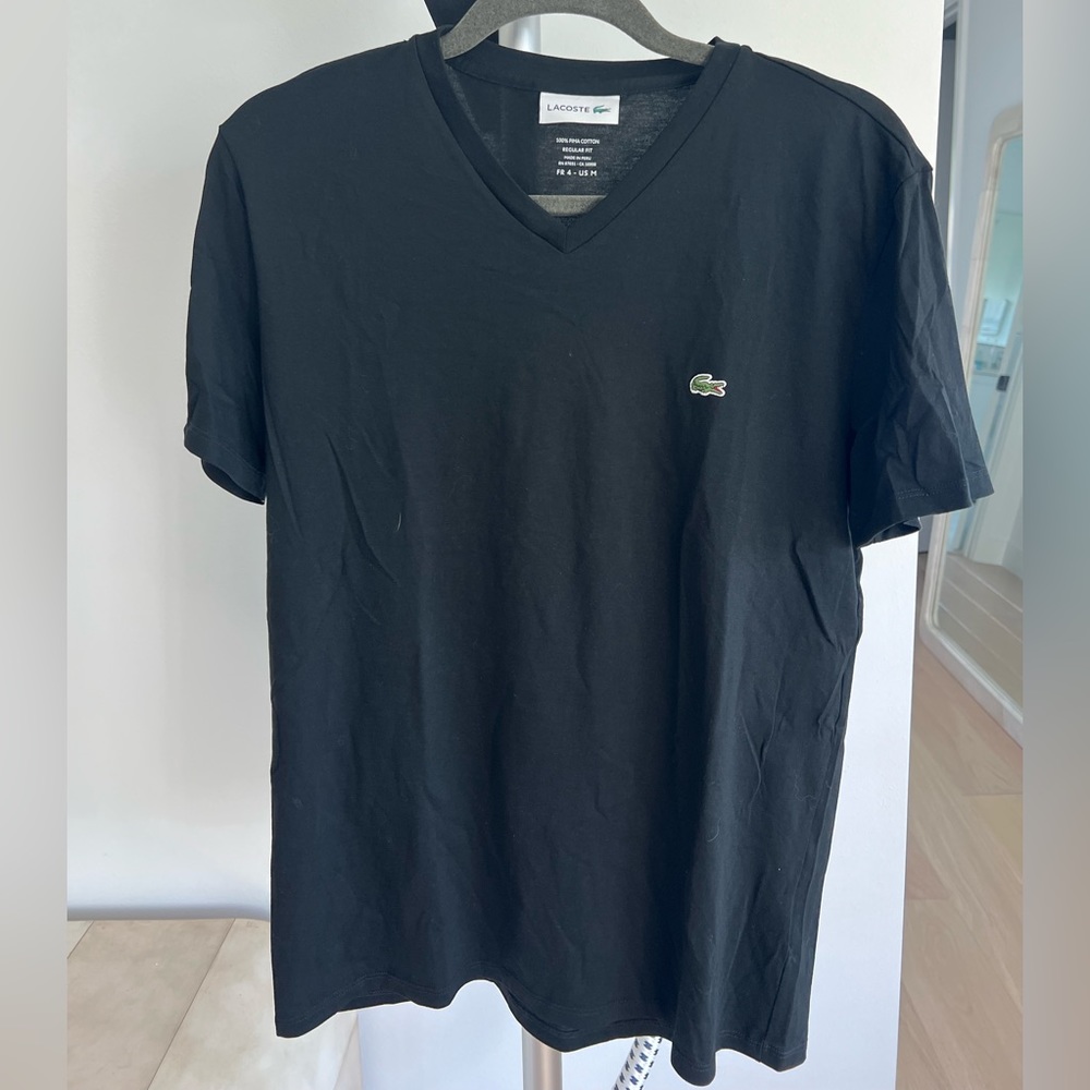 Lacoste Black V Neck T shirt Classic logo Size M
